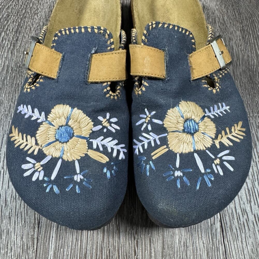 Betula by Birkenstock Floral Embroidered Canvas Clogs Mules Navy EU 36 W 5 - Picture 2 of 13